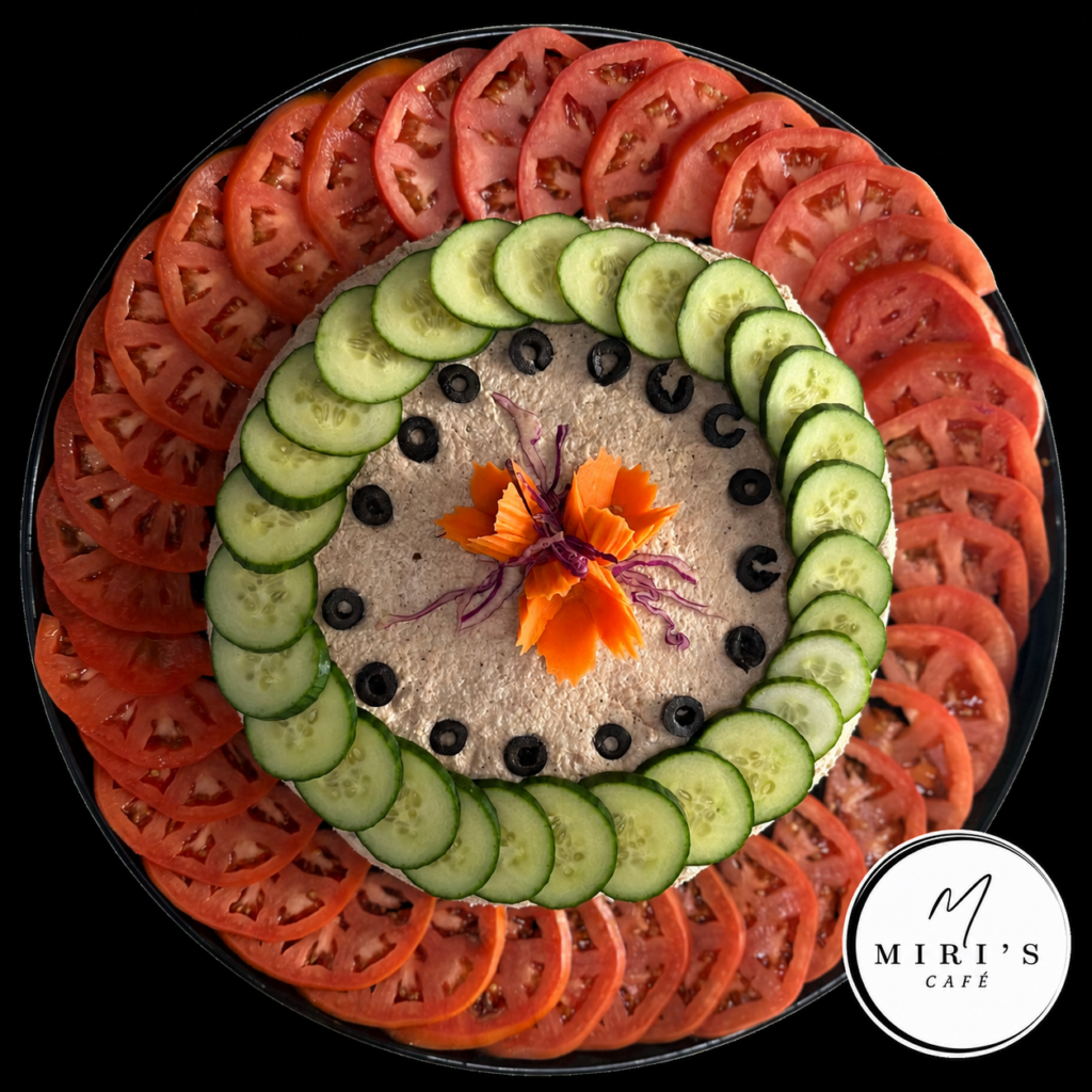 Tuna salad and fresh vegetable platter for kosher catering from Miri's Cafe in Miami Beach